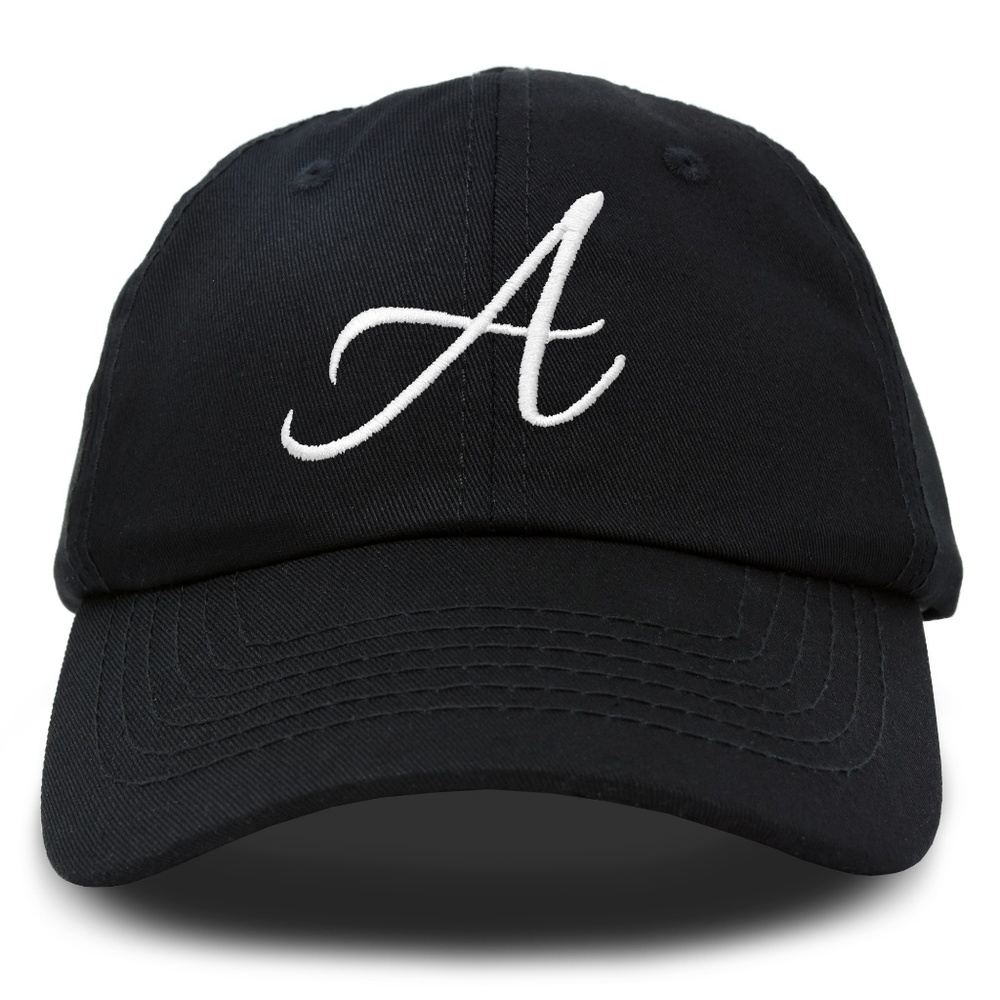 A Initial Hat Embroidered Cap in Black (Cursive)